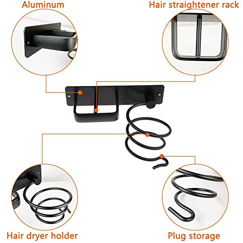 Exttlliy Wall Mount Aluminum Hair Blow Dryer Holder Organizer With Straightener Storage Stand Rack For Bathroom (Not Include Glue) (Black) #TOP3