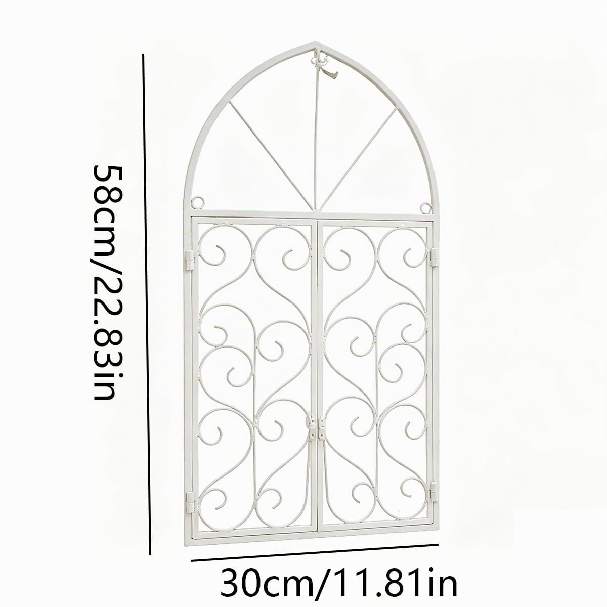 Rustikal Deko-Fenster zum Öffnen Stallfenster Gartenfenster mit Rundbogen Doppelflügel Scheunenfenster Landhaus Fensterrahmen Garagenfenster Eisenfenster Gartenmauer Stallgebäude Weiß, M