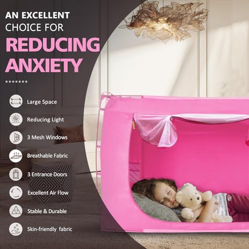 Bed Tent Bed Canopy King Size Tents for Adult and Kids- Original Design Portable Dream Tent Indoor Sleeping Tents 80% Blackout with 3 Doors Breathable Big Space Tents