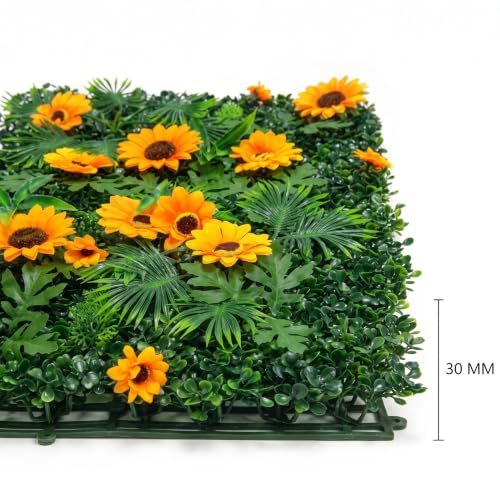 Image of Dekorly Artificial Grass Wall Panels | Indoor Outdoor Decoration | Garden, Floor, Balcony Home Decoration | Vertical Garden Artificial Wall Plants (Sunflower Mat, 58cm x 40cm)