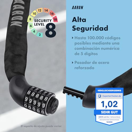 Candado para bici de combinación AARON Lock One con cadena de acero 5
