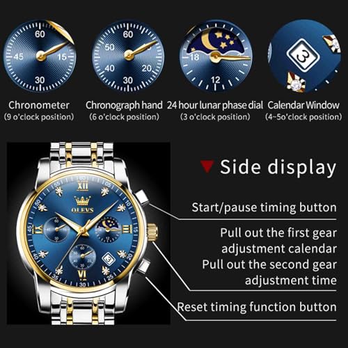 Image of OLEVS Men's Analog Watch Multi Color Business Stainless Steel Waterproof Luminous Quartz Watch Luxury Leisure Date Simulation Original Bowl Watch (In-2858- Multicolor White ?)