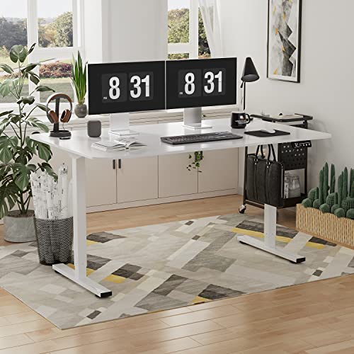 Yeshomy Height Adjustable Electric Standing Desk 55 Inch Computer Table, Home Office Workstation, 55In, White Leg/White Top #TOP4
