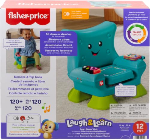 Image of Fisher-Price Laugh & Learn Toddler Learning Toy Smart Stages Chair, Teal, Music Lights & Activities for Ages 1+ Years, Multilanguage Version
