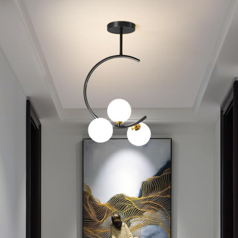 Plafonnier boule de verre tricolore haut de gamme noir mat