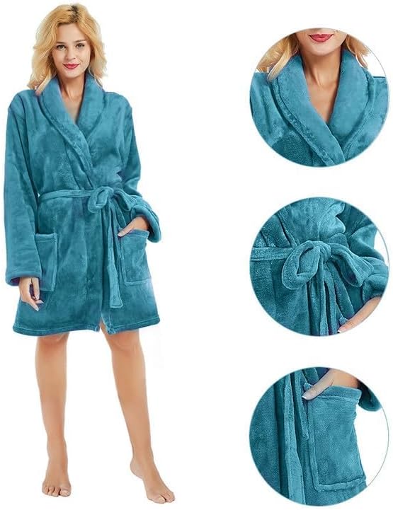 U2SKIIN Women Fleece Robe, Short Cozy Plush Robes for Womens Soft Shawl Collar Warm Spa Bathrobe - Image 4