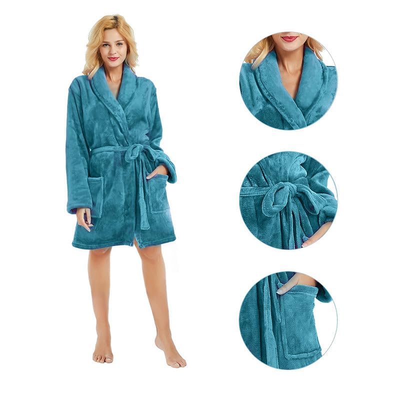 Image of U2SKIIN Women Fleece Robe, Short Cozy Plush Robes for Womens Soft Shawl Collar Warm Spa Bathrobe