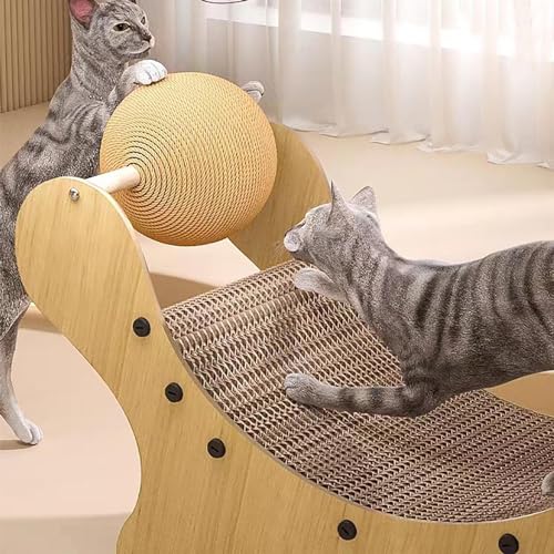 Planche à griffes pour chat en carton avec boule en sisal tournante - 3