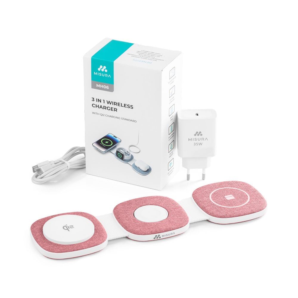 MISURA Estación de Carga Inalámbrica MH06 - Cargador Magnético Qi2, Plegable, 35W (Rosa)
