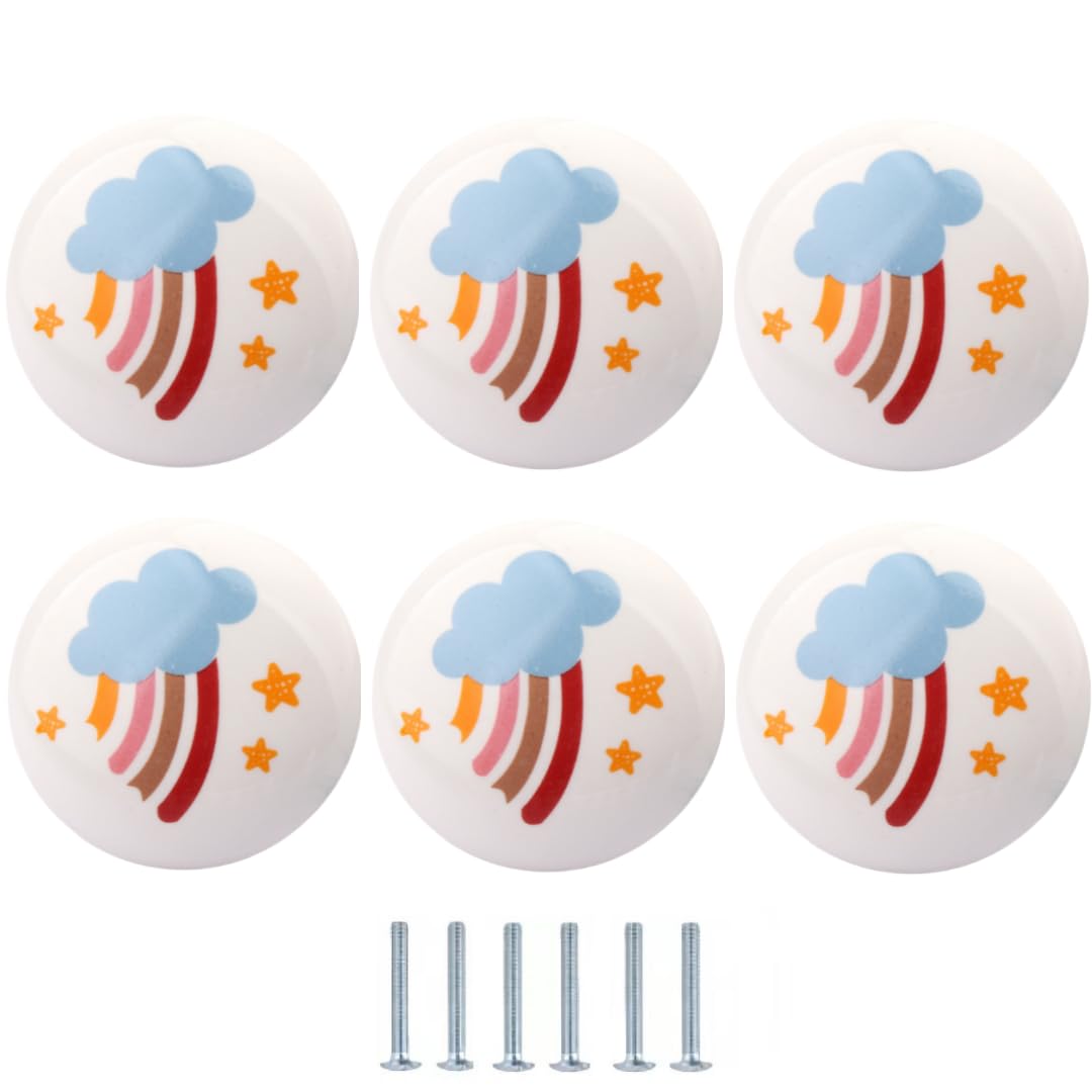 LQZAXSRDR Ceramic Cupboard Drawer Handle Knobs, Ceramic Door Knobs, Drawer Handles 6 Pcs Multicolor Diameter 38mm(Rainbow After the Rain)