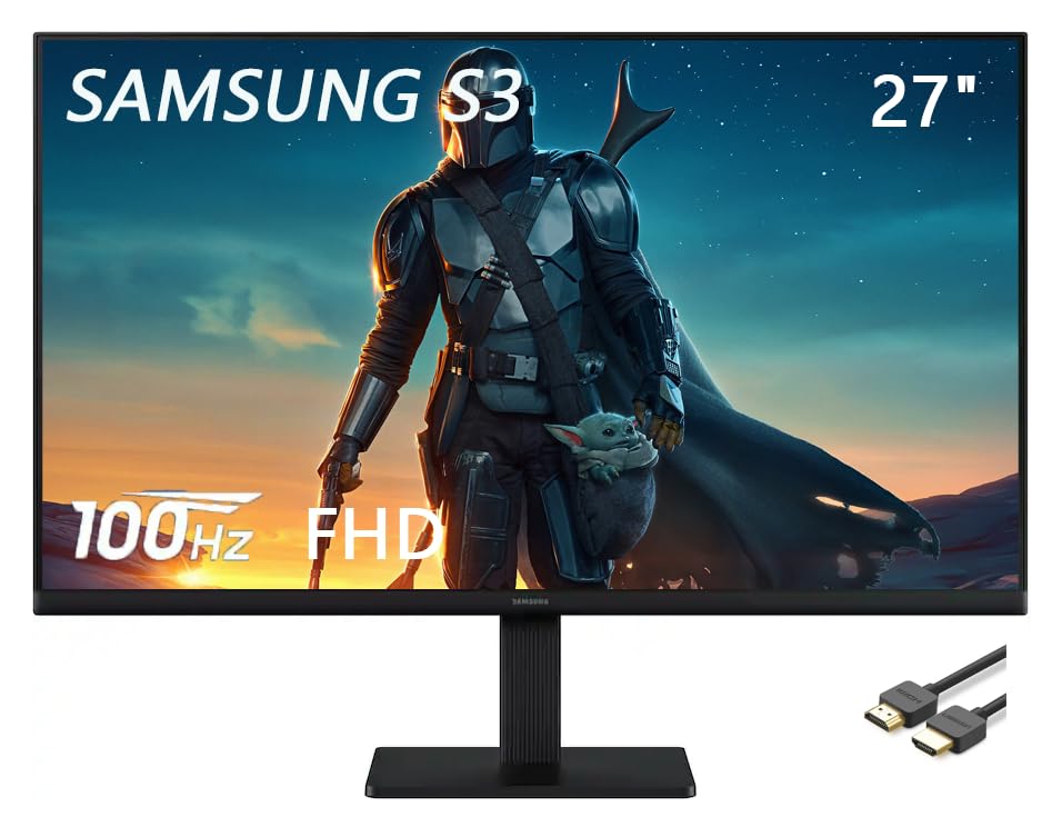 Image of Samsung S3 Series 27 Inch IPS FHD LED 100Hz Refresh Rate Monitor Black | SAMSUNG 27in computer screen with 5ms, HDMI, D-sub ports, Eye Saver Mode, Game Mode