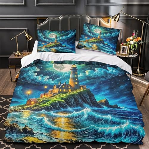 Housse de couette phare 220x240 cm avec 2 taies d'oreiller lit King microfibre