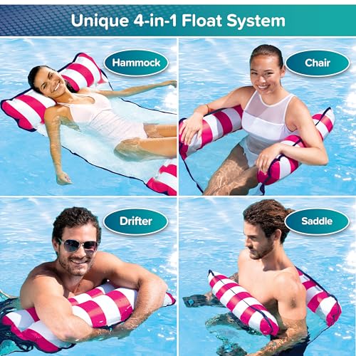Image of Aqua Original 4-in-1 Monterey Hammock Pool Float & Water Hammock - Multi-Purpose, Inflatable Pool Floats for Adults - Patented Thick, Non-Stick PVC Material - Pink