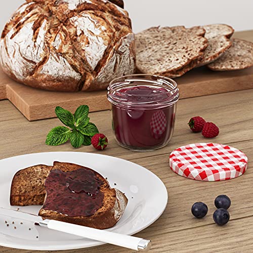 Foto von WELLGRO 12x EinmachglĂ€ser mit Schraubdeckel, 230 ml Einmachglas Klein, MarmeladenglĂ€ser Rot Karierte, Kleine GlĂ€ser mit Deckel To 82, EinweckglĂ€ser Made in Germany, SchraubglĂ€ser StĂŒckzahl: 12 StĂŒck
