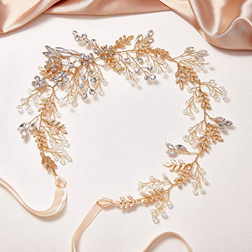 Sweetv Gold Rhinestone Wedding Headband Handmade Hair Band Bridal Headpiece Hair Accessories For Brides Bridesmaid #TOP4