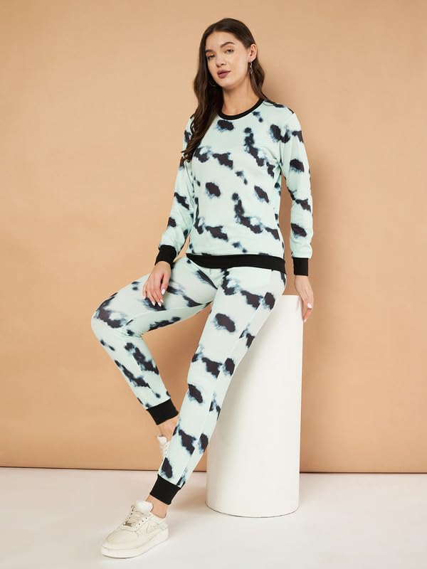 Image of DTR FASHION Light Blue Cotton Blend Styled With Tie Die Print Tracksuit | Co-ord Set For Women| Active Wear Suit Set For Women