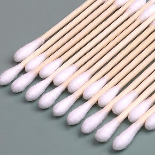 500 本綿棒 木製スティック付き, 竹綿棒 ダブルラウンドチップ, 生分解性綿棒, 耳用3インチ綿棒, 化粧, 綿棒、綿棒,ダブルラウンドチップ付き綿棒 - 柔らかい綿棒、メイクやパーソナルケア用の多機能耳綿棒プ コットンバッド 強力な木製スティック付き