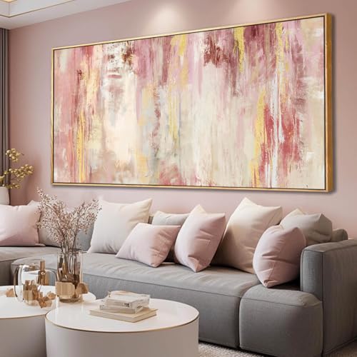 SOUGUAN Pink and Gold Pictures Canvas Wall Art for Bedroom