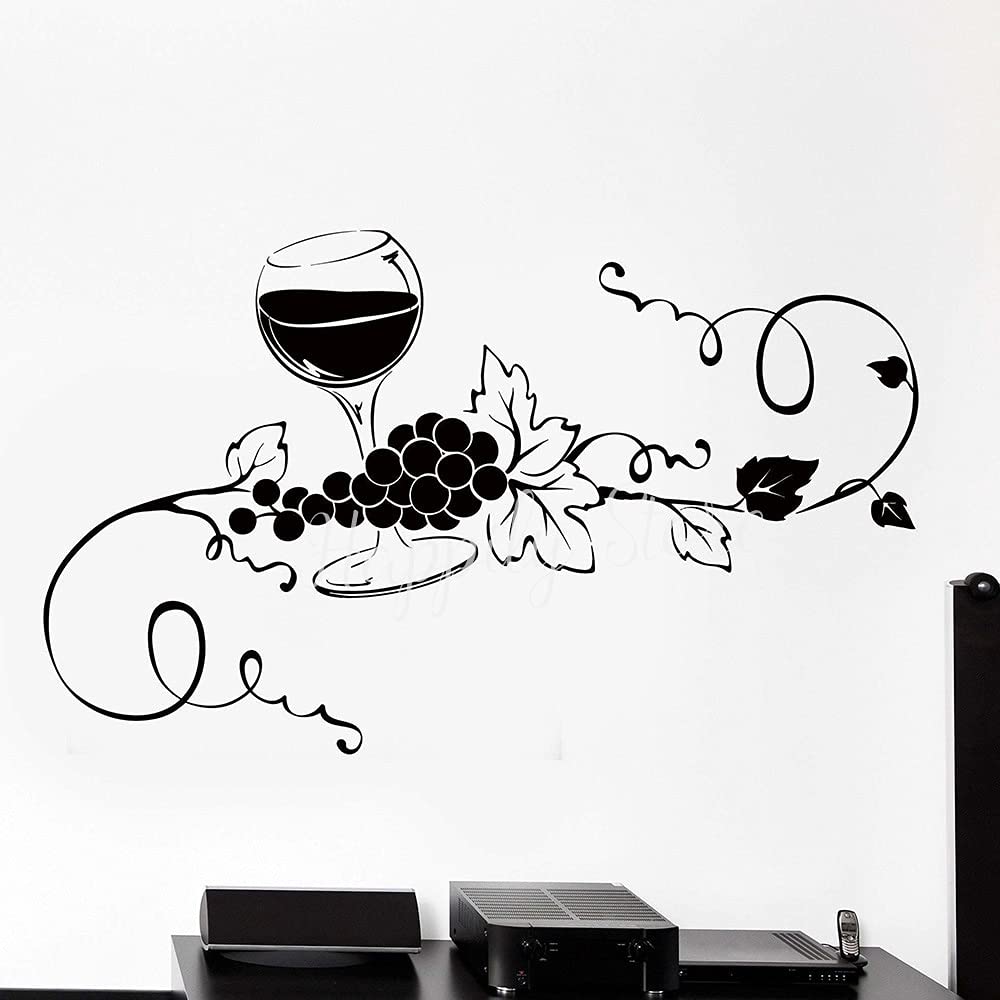 NSRJDSYT Glass of Wine Vine Grape Vinyl Wall Decal Home Decor Kitchen Bar Art Decor Mural Wall Stickers Removable for Wall Window 74x44cm