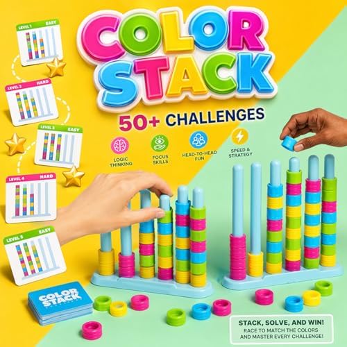 Wooden Color Match Challenge Game, Color Stack Challenge Game,Stacking Game for Family & Adults - Logical Thinking Puzzle with 60+ Challenges Speed & Strategy Game for Game Night - 5