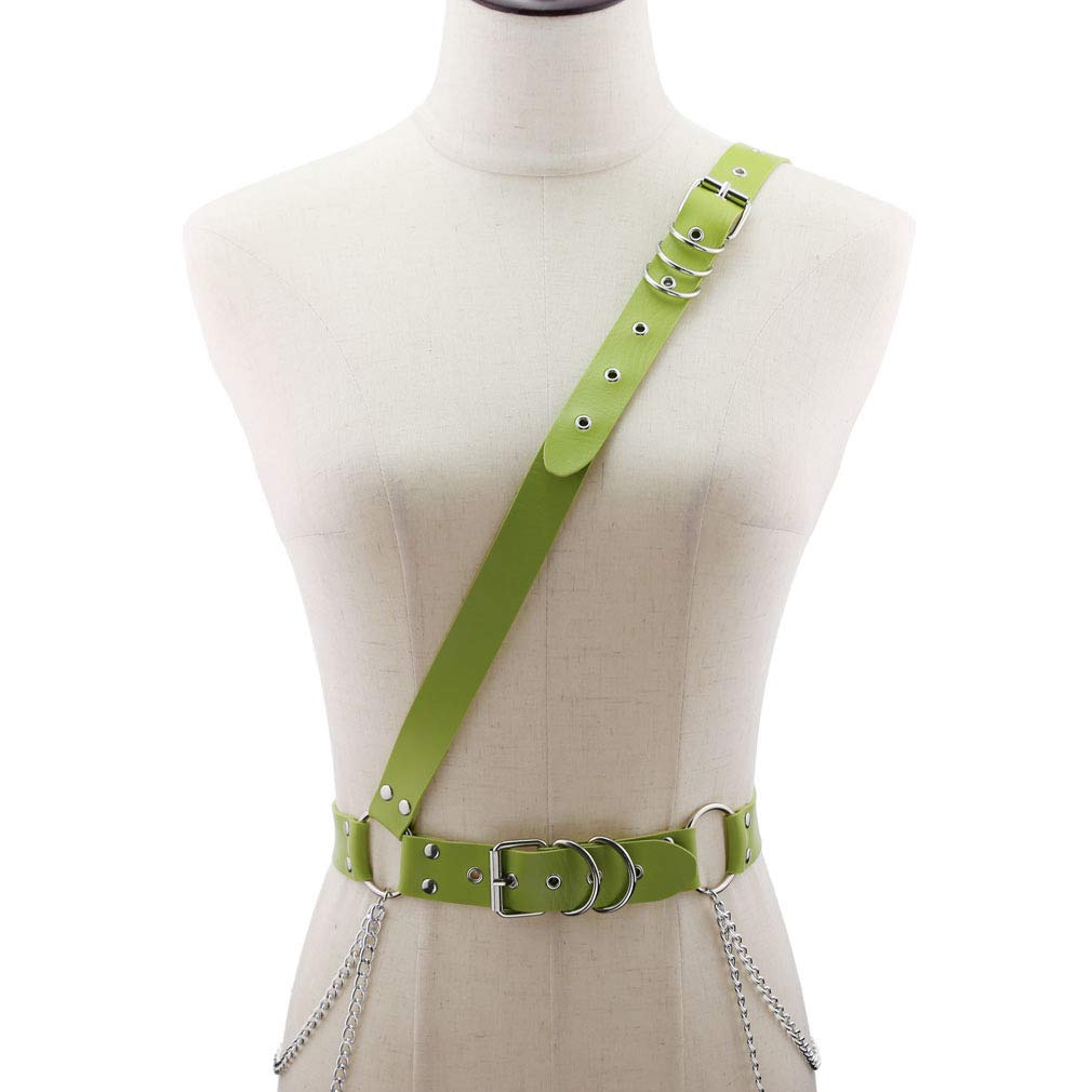 CHERISH Punk Belts Leather Straps Harness Body Chest Caged Waist Belts Gothic Adjustable Belt (Green)