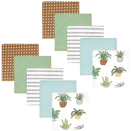 Image of Hudson Baby Unisex Baby Flannel Cotton Poly Washcloths, Plants 10 Pack, One Size