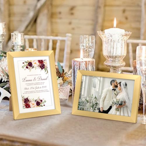 Image of upsimples 5x7 Picture Frame Set of 10, Display Pictures 4x6 with Mat or 5x7 Without, Multi Photo Frames Collage for Wall or Tabletop Display, Gold | Fit 4x6 and 5 x 7 Photos, Wall or Tabletop Display, For Gallery Hallway Living Room, For Christmas Mother's Day Wedding
