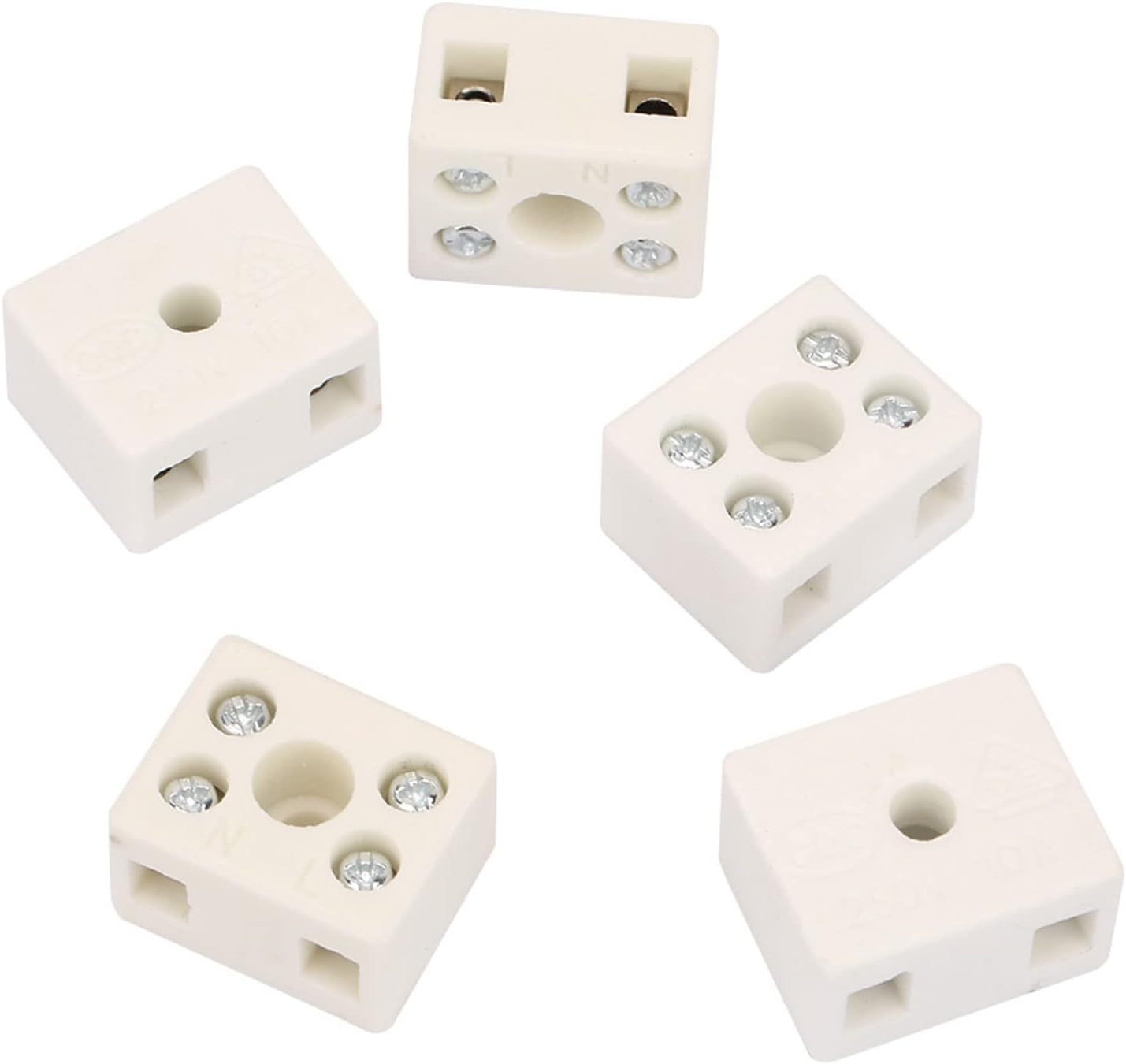 5Pcs 2 Way Ceramics Terminal Blocks Wire Connector 2 Position 5 Hole Ceramic Wiring Terminal Block