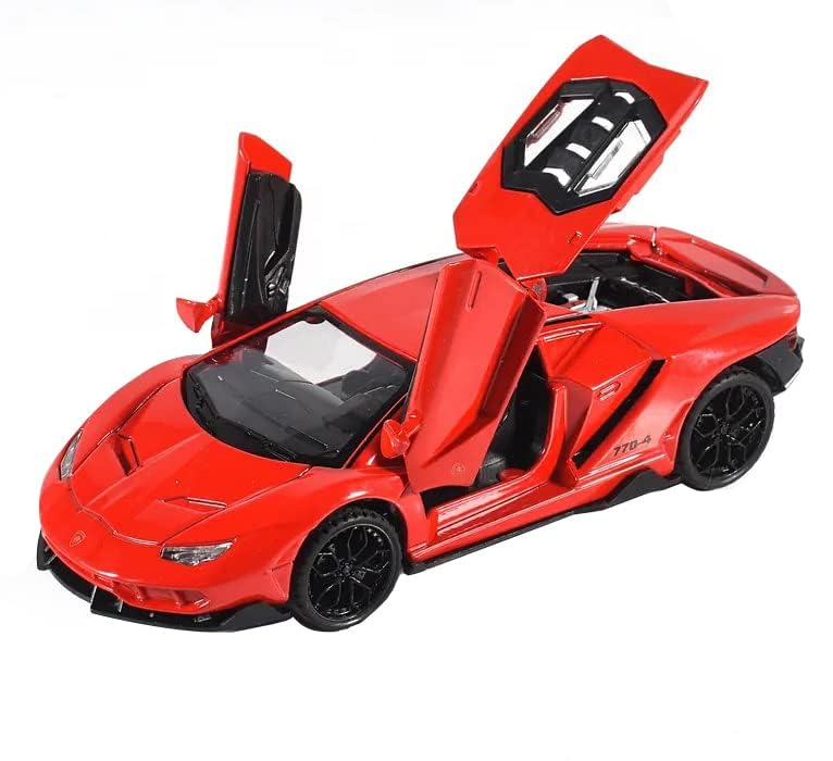 Image of Metal car Toy Lamborgheni LP770 Alloy Diecast Collectible Toy Vehicle with Light and Sound Pull Back Toy Car for Boys (Red)