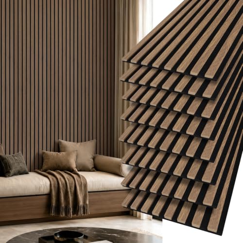 Image of Art3d 12 inch x 93 inch Acoustic Wood Slat Wall Panel, 8 pcs, 62 sq.ft, Deep Walnut