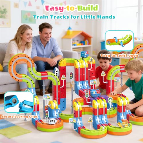 141 PCS klick Rail Electric Train Set withRacer 3D Train, Cube Track & Anti-Gravity Car, STEM Educational Toy forKids (Ages 3-8), Flexible Race Track forBoys & Girls - image 4