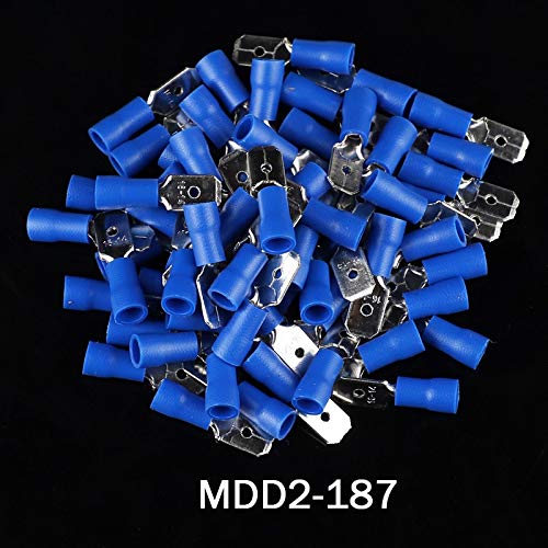 Davitu 1000pcs MDD2-187 Blue AWG16-14 Brass Insulating Crimp Terminals Connectors Male Terminal - (Color: Blue)