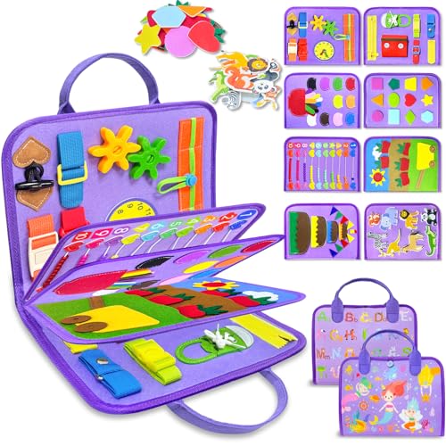 Image of Exorany Busy Board Montessori Toys for Toddler Boy Girl Birthday Gifts, Busy Book Sensory Learning Toys for Toddlers, Toddler Airplane Car Travel Toy Educational Activities