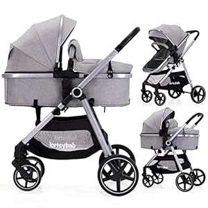 Lortsybab 2-in-1 Baby Stroller – Folding Infant Newborn Pram Stroller with Reversible Seat – Toddler Strollers for 0-36 Months Old Babies (Grey)