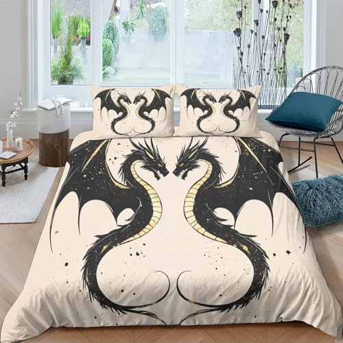 Parure de lit dragon 140x200 housse de couette microfibre enfant single 3D