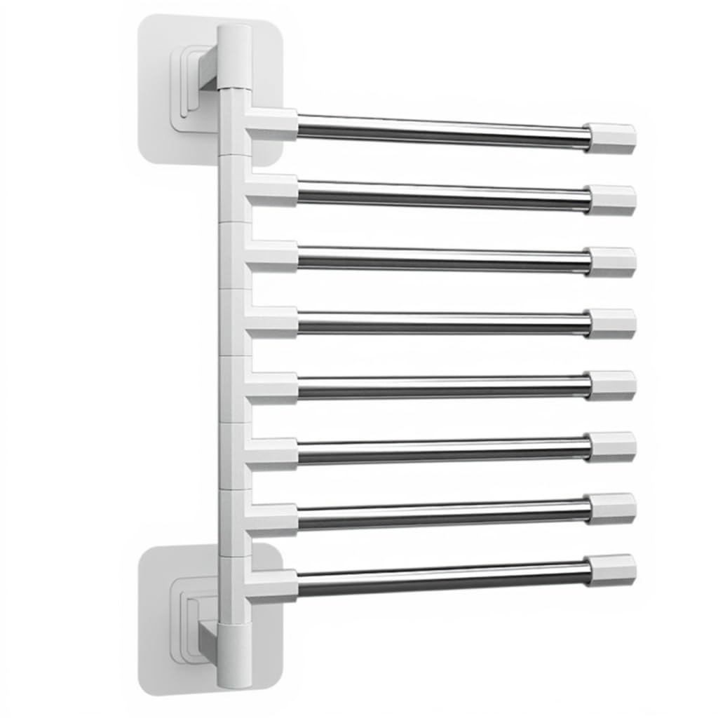 Stainless Steel Bathroom Towel Rack | WallMounted Rotating Multilayer Hanging Rod with Polished Finish | EightLayer Capacity, 3kg Load | Modern Bathroom Storage for Contemporary Interiors