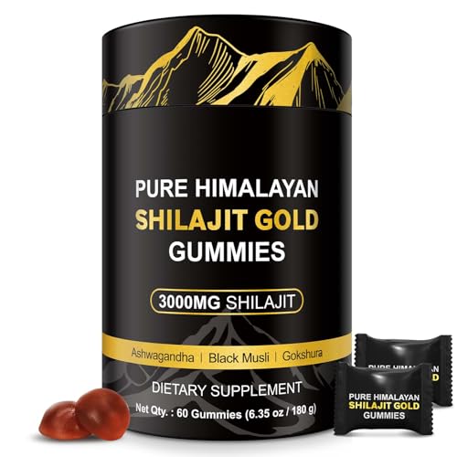 Shilajit Gummies del Himalaya con Fúlvico y Oligoelementos – Gominolas con Extracto de Shilajit para Energía y Bienestar Diario – Complemento Alimenticio Vegano – 60 Gummies