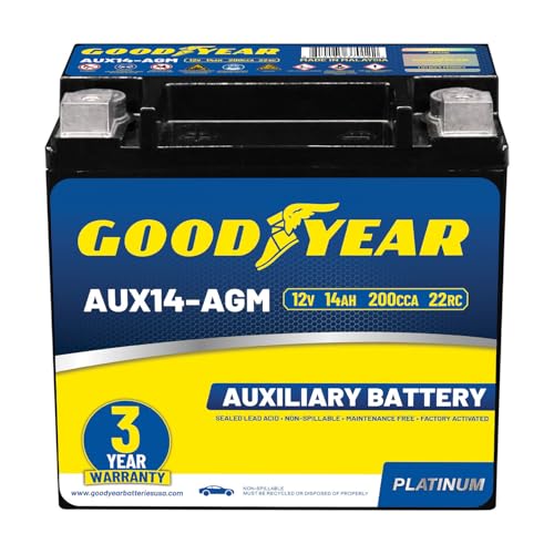 Goodyear AUX14-AGM BCI Group Size 400 12V 14 AH, 22RC, 200 CCA Platinum series Rechargeable AGM Maintenance Free Auxiliary Battery