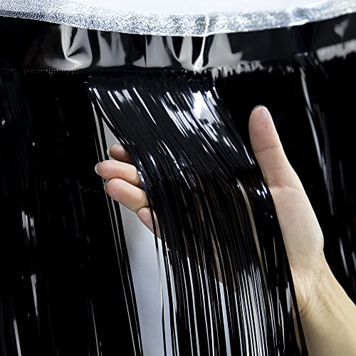 Image of Premium Black Fringe Tinsel Garland for Party Decorations -4 Layers Thick, 2 Pack | LILF Foil Metallic Banner Party Streamers for Wedding Birthday Christmas Decoration Home Hanging