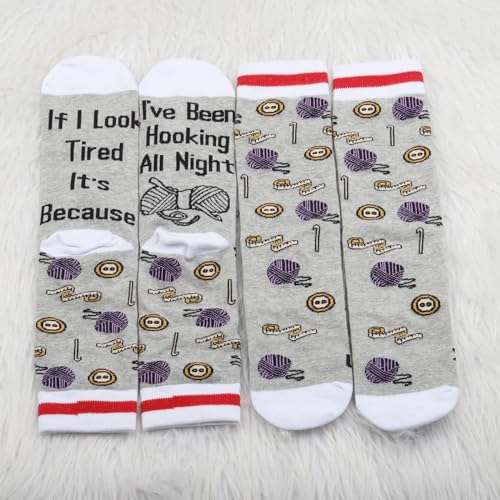 PXTIDY 1Pair Crochet Gift Socks Crochet Lovers Gift If I Look Tired It's BecauseI've Been Hooking All Night Sock4