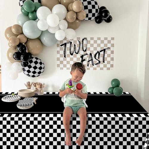 PIXHOTUL 4 Pcs Racing Car Tablecloths, Race Car Birthday Party Decorations Black Checkered Plastic Table Cover Table Runner for Kid Boy Birthday Race Car Theme Party, 220 x 130 cm - Cosy Home Interiors PIXHOTUL 4 Pcs Racing Car Tablecloths, Race Car Birthday Party Decorations Black Checkered Plastic Table Cover Table Runner for Kid Boy Birthday Race Car Theme Party, 220 x 130 cm - Image 4