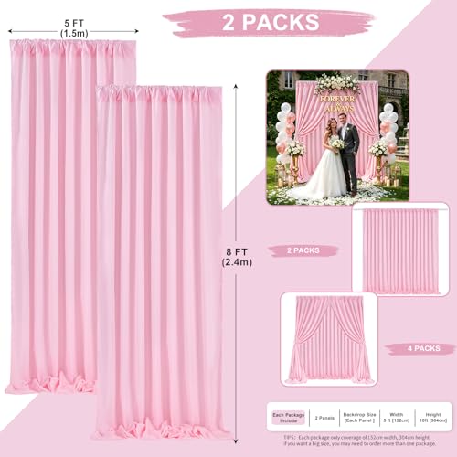Image of Pink Backdrop Curtains Polyester 2 Panels 5ft x 8ft Photography Backdrop Drapes Wedding Party Baby Shower Birthday Decorations