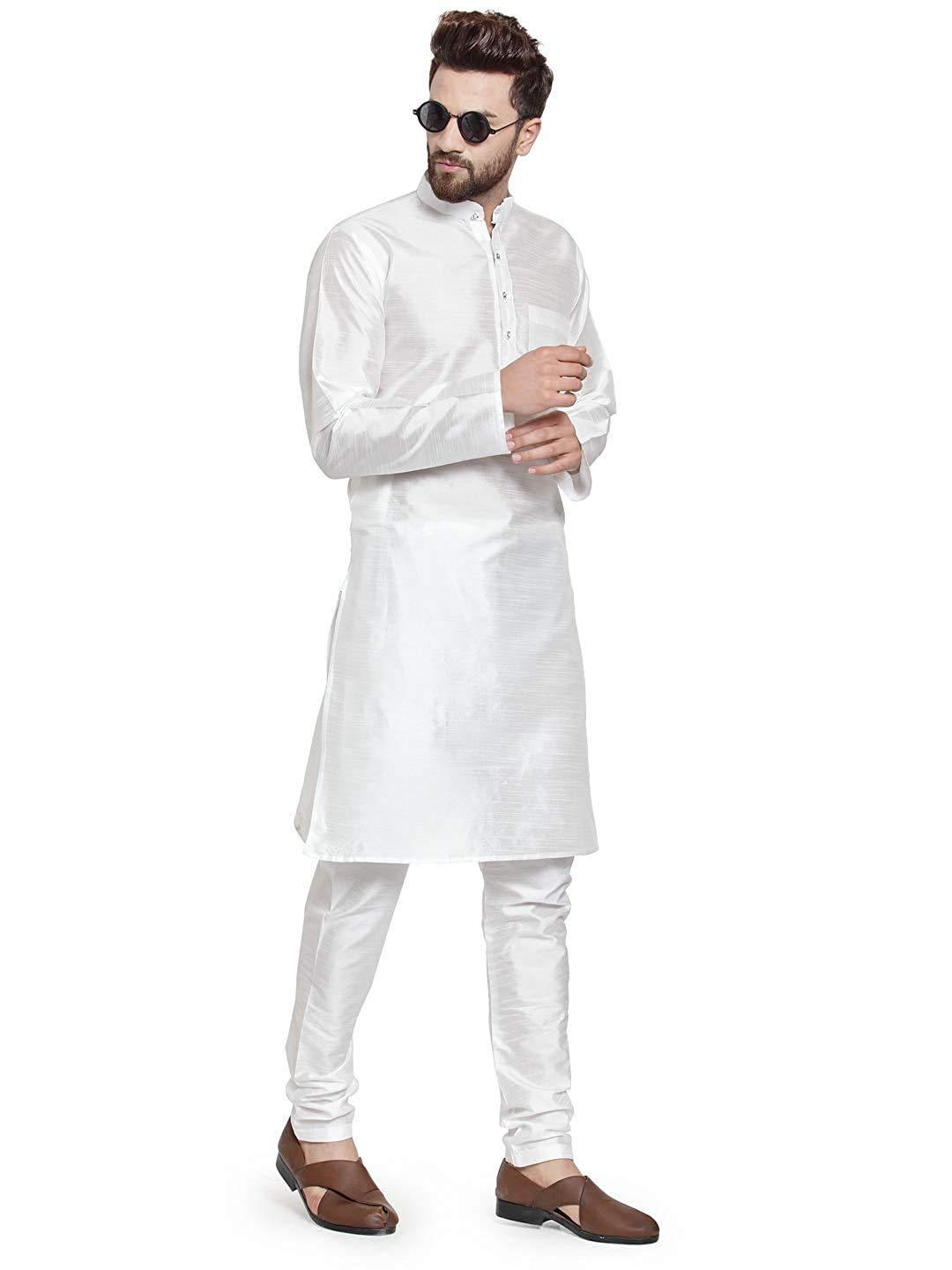 CroconMen's Kurta Pajama Cotton Printed Indian Party Wear Traditional Dress Ethnic Churidhar Set for Weddings (Blue