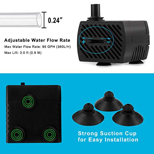 PULACO 95GPH 5W Mini Submersible Water Pump for Aquarium Fish Tank, Pond, Fountain, Hydroponics - Image 6