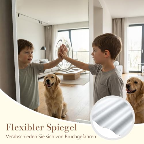 BRIVUE Splitterfreier Ganzkörperspiegel mit Rollen，180x80cm Rechteckiger Leicht superklarer Beweglicher Drehbar Standspiegel für Fitness Yoga Schlafzimmer Wohnzimmer Geschäft(180×80cm Weiß)