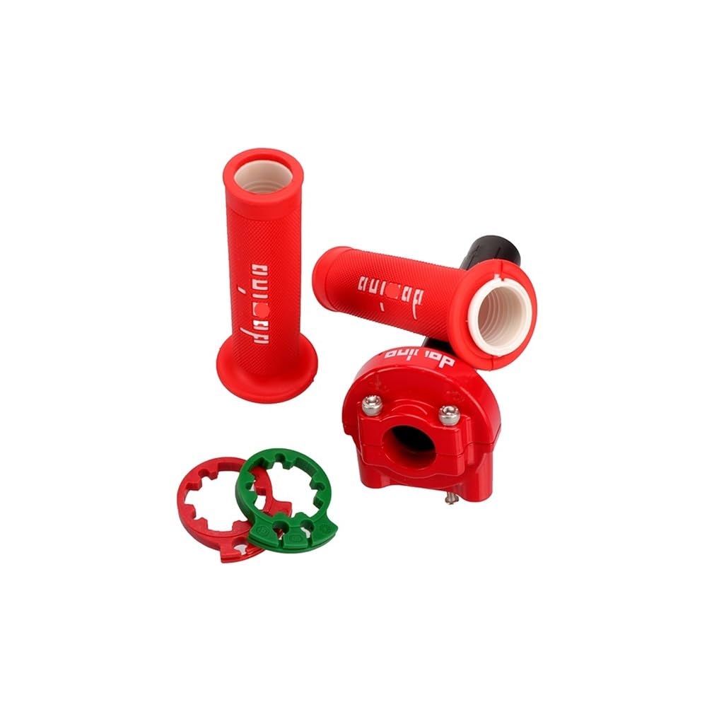 Puño de Acelerador Doble línea para Manillar Motocicleta 7/8" (22 mm) con empuñadura Goma Tipo dominó(Red Set)