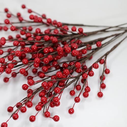 Image of CURATED CART 4PCS Artificial Berries for Decoration 18 Inch - Waterproof Burgundy Holly Berry Picks for Christmas Tree, Wreath, DIY Crafts, Floral Arrangements, Holiday, Wedding & Winter Home Decor