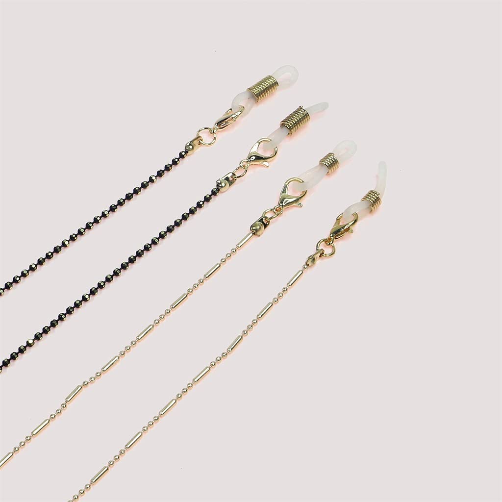 Conjunto de Dos Piezas de Cadena para Gafas con Cuentas Negras y Cuerda Dorada (d Talla nica)