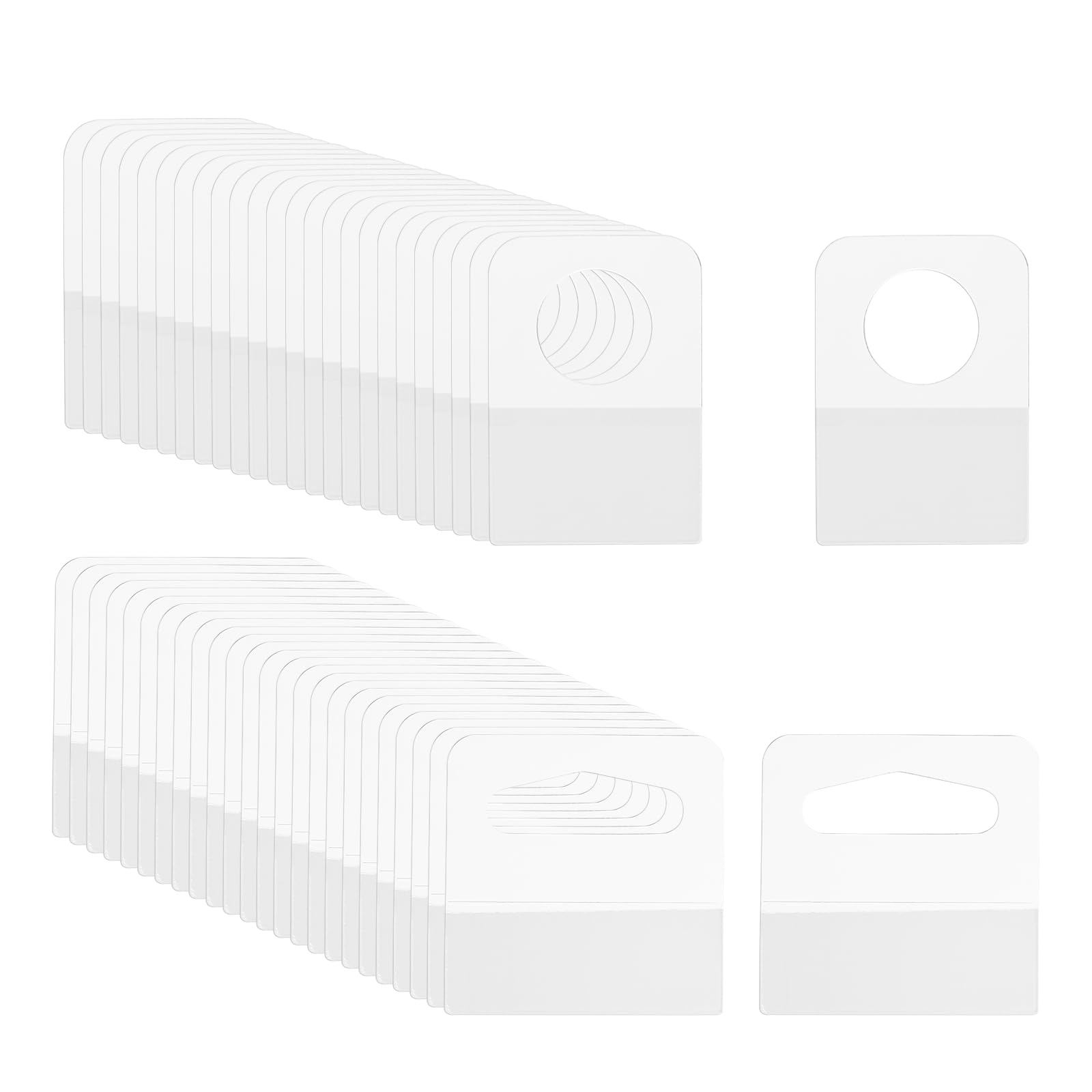 PATIKIL Hang Tabs 0.9x1.3/1.5x1.5 Inch, 120 Pcs Clear Hanging Tags Self Adhesive Hanging Tabs Slot Hole Tags for Retail Stores Shops Display Slat Wall Hook Hangers, 2 Styles