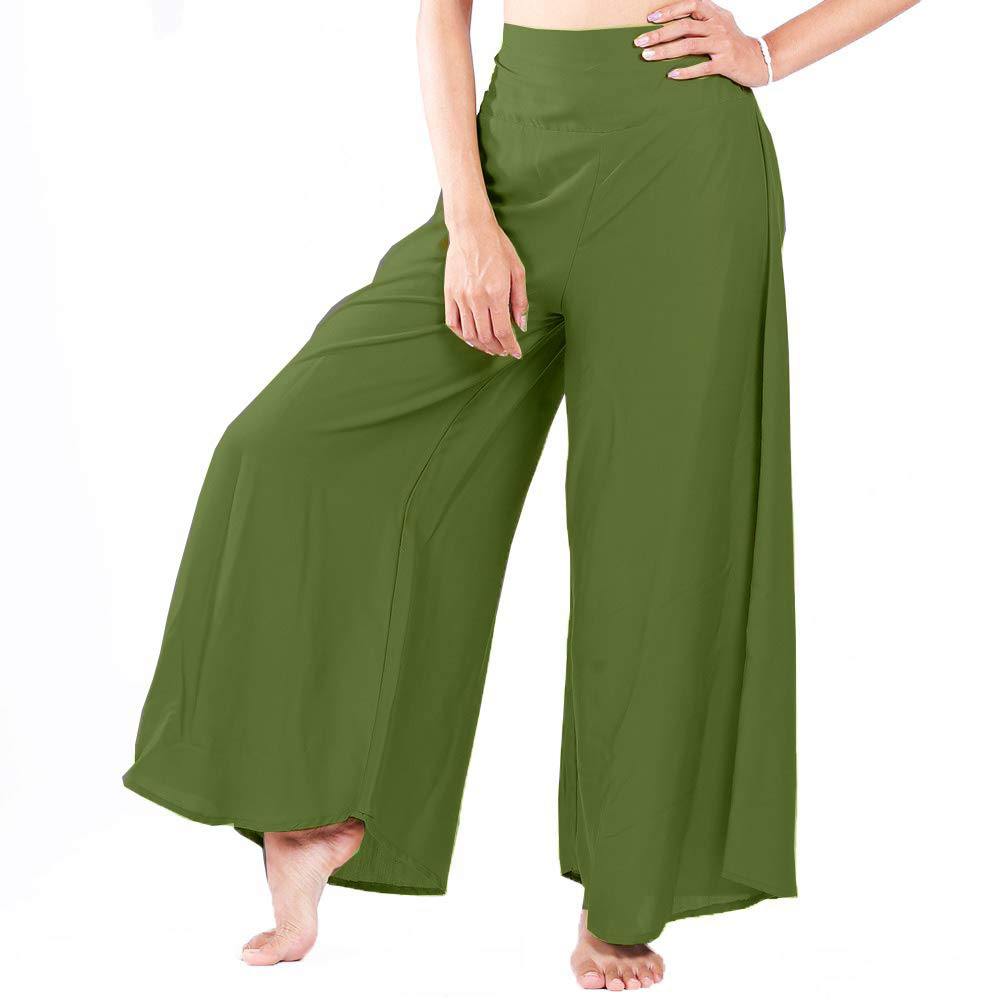 Lofbaz Women's Green #28 Wide Leg Palazzo Pants Yoga Lounge Hippie Harem Flowy Trousers Petite Summer Hippy Comfy Travel Belly Dance Slacks - S